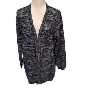 COTTON EMPORIUM. Black/Gray Open Front Cardigan Sweater. XL. Marled knit.